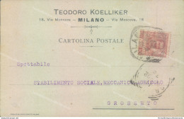 Aa496 Cartolina Commerciale Milano Citta' Teodoro Koelliker - Milano (Milan)