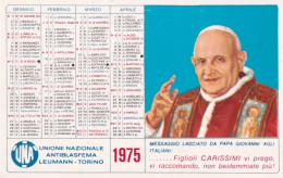 Calendarietto - Unione Nazionale Antiblasfema Leumann - Torino - Anno 1975 - Tamaño Pequeño : 1971-80