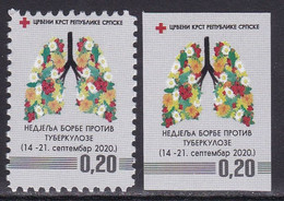 Bosnia Serbia 2020 TBC Red Cross Croix Rouge, Tax Charity Surcharge Flowers Flora, Perforated + Imperforated Stamp MNH - Croce Rossa