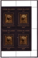 Cook Islands Block Of 4 MNH Stamp On Stamp 1d Black In 22 Carat Gold - Unusual - Islas Cook