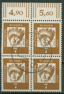 Bund 1961 Bedeutende Deutsche Mit Oberrand 348 Y W OR 4er-Block Gestempelt - Gebruikt