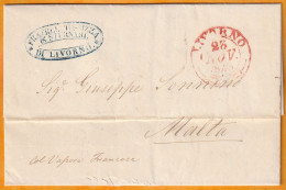 1843 - Lettre Pliée Avec Corresp En Italien De Livorno Livourne Leghorn Toscana Vers Malta Malte - Par Vapeur Français - ...-1850 Préphilatélie