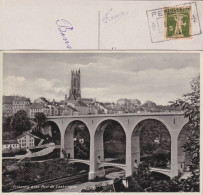 AK  "Fribourg - Pont De Zaehringen"  (Bahnstempel PENSIER)       1932 - Lettres & Documents