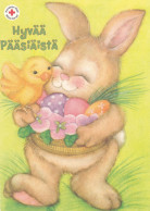 Postal Stationery - Bunny Holding Basket Full Of Eggs - Flowers - Chick - Red Cross - Suomi Finland - Postage Paid - Postal Stationery