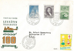 Finland   1955 Centenary Of Telegraphy In Finland, Transmission Tower, Otto Nyberg, Telegraph Pole  Mi 450-452 FDC - Briefe U. Dokumente