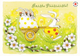 Postal Stationery - Bunnies - Hare - Rabbits Travelling Delivering Egg - Red Cross  - Suomi Finland - Postage Paid - Enteros Postales