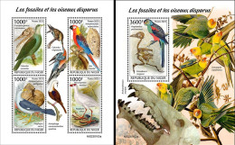 Niger 2023, Fossils And Extinct Birds, Parrots, 4val In BF+BF - Perroquets & Tropicaux