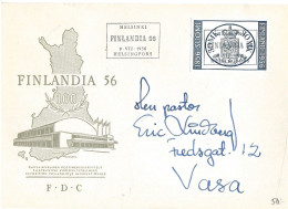 Finland   1956 Centenary Of Finnish Stamps; Stamp Exhibition FINLANDIA '56. Mi 457 On  FDC Cover  9.VII 1956 - Briefe U. Dokumente