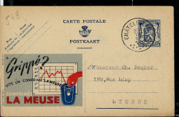 Publibel Obl. N° 548 ( Grippé ? - Comprimé LA MEUSE ) Obl. CHÂTELINEAU 29/04/44 + Repiquage Verso - Werbepostkarten