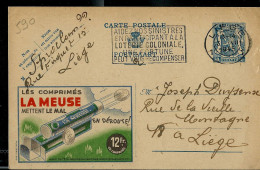 Publibel Obl. N° 590 ( Comprimés LA MEUSE Mettent Le Mal En Déroute ) Obl. LIEGE  03/07/1945 - Werbepostkarten