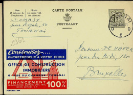 Publibel Obl. N° 1361 ( Office De Construction Immobilière - Tournai) Obl. TOURNAI - D X D - 23/01/55 - Werbepostkarten