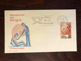 SPAIN FDC COVER 1976 YEAR BLOOD DONATION DONORS HEALTH MEDICINE STAMPS - FDC