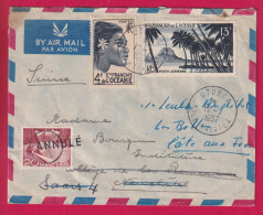 POLYNESIE FRANCAISE OCEANIE UTUROA ILE RAIATEA 1957 TAXE 20C SUISSE NEUFCHATEL LETTRE - Tahití