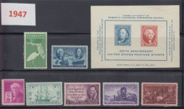 USA 1947 Full Year Commemorative MNH Stamps Set SC# 945-952 W. Stamps And Block - Ganze Jahrgänge