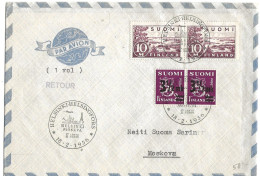 Finland   1956   Flight Helsinki Moskva  - Special Cover Cancelled   18.2.1956 On 156 And 277 In Pairs - Cartas & Documentos