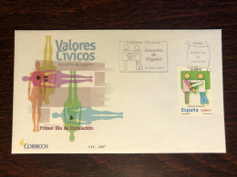 SPAIN FDC COVER 2007 YEAR ORGAN DONORS DONATION HEALTH MEDICINE STAMPS - FDC