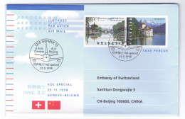 Special Flight Cover 1998 From Geneve Switzerland To Beijing China - Primeros Vuelos