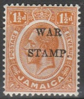 .1917 Jamaica 1.1/2d Definitive O/W WAR STAMP SG 74 U/Mint - Jamaica (...-1961)