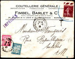Lettre   FRANCE - Année 1928 - Taxée 25ct Et 5ct - YT N° T 28 Et T 32 - 1859-1959 Covers & Documents