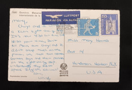 DM)1960, SWITZERLAND, POSTCARD SENT TO U.S.A, AIR MAIL, WITH STAMPS SERIES OF CURRENT USE, MESSENGER OF FRIBURG, 17TH CE - Sonstige & Ohne Zuordnung