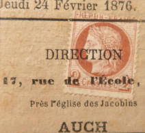 X1078 - FRANCE - CERES N°51 (sur Fragment) ANNULATION TYPOGRAPHIQUE DES JOURNAUX Du JEUDI 24 FEVRIER 1876 - 1871-1875 Cérès