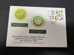 29-3-2024 (4 Y 23) Australian New $ 2.00 Coin (NRL Premiership Men & Women) Released 28-3-2024 (2 X Coins On Cover) - 2 Dollars