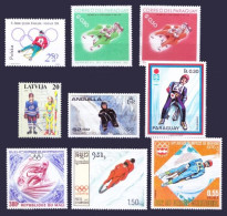 All Different 9 MNH Stamps, Winter Sports Speedskating Skiing, Lot - Skateboard