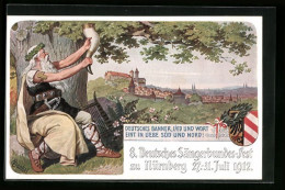Künstler-AK Nürnberg, 8. Deutsches Sängerbundes-Fest 1912, Germane Mit Trinkhorn, Wappen  - Autres & Non Classés