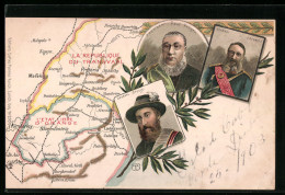 Lithographie Landkarte Von Südafrika Während Des Burenkrieges, General Joubert, Präsident Krüger  - Other Wars