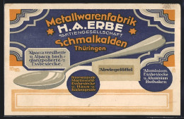 AK Schmalkalden / Thür., Metallwarenfabrik H. A. Erbe AG, Reklame Für Essbestecke Und Abwiegelöffel  - Schmalkalden