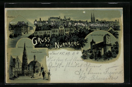 Mondschein-Lithographie Nürnberg, Dürerhaus, Frauenkirche Und Schöner Brunnen, Kaiser-Stallung, Panorama  - Nuernberg