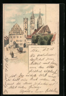 Lithographie Oschatz, Marktplatz Mit Blick Auf Die Kirche  - Oschatz