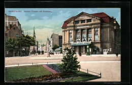 AK Magdeburg, Zentral-Theater Mit Breiteweg Und Strassenbahn  - Teatro