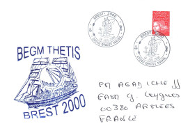 ENVELOPPE AVEC CACHET BEGM THETIS BREST 2000 - LE 13 JUILLET 2000 - Poste Navale