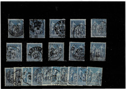 FRANCE ,"Sage" ,20 Pezzi Usati Del 15c. Molti Azzurro Su Azzurro ,qualita Ottima - 1876-1898 Sage (Type II)