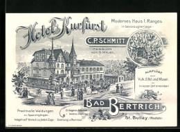 Lithographie AK Bad Bertrich, Hotel Kurfürst, Pension Schmitt, Käsegrotte  - Bad Bertrich
