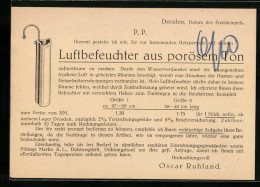 AK Dresden, Luftbefeuchter Aus Porösem Ton Von Oscar Ruhland, Vitzthumstrasse 7  - Werbepostkarten