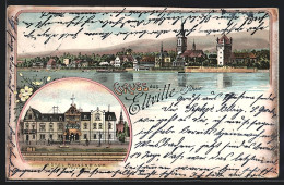Lithographie Eltville /Rh., Hotel Reisenbach, Panorama Vom Rhein  - Eltville