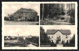 AK Gross-Dubrau, Verbrauchergenossenschaft Bautzen, Wasserturm, Kriegerdenkmal, Rehe  - Grossdubrau Wulka Dubrawa