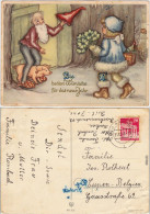 Neujahr - Mädchen, Zweg - Signierte Künstlerkarte Ansichtskarte  1949 - Neujahr