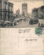 Ansichtskarte Düsseldorf Marktplatz, Markttreiben - Straßenbahn 1918  - Duesseldorf