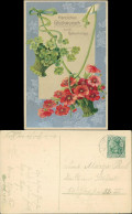 Prägekarte: Körbe Klee Und Mohnblumen Glückwunsch  Geburtstag 1908 Silberrand - Birthday