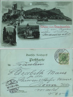 Königswinter Mondschein Litho-AK Drachenburg, Drachenfels Rhein Panorama 1898 - Koenigswinter