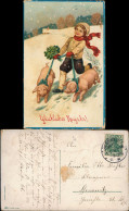 Ansichtskarte  Neujahr Sylvester New Year Junge Mit Glücksschweinen 1914 - New Year