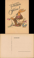 Ansichtskarte  Osterhase Mal Eier Ente Handkoloriert 1955 - Easter