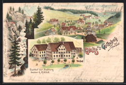 Lithographie Gütenbach /Schwarzwald, Gasthof Zur Hochburg, Gesamtansicht  - Autres & Non Classés