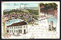 Lithographie Königstein / Taunus, Gasthaus Maag, Ortsansicht  - Taunus