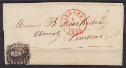 LSC (sans Texte) Affr. N°6 Càd (?) AVELGHEM /9 AOUT 1851 Pour Avocat à COURTRAI - Boîte "W" (au Dos: Càd COURTRAI) - 1851-1857 Medaglioni (6/8)