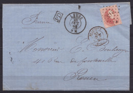 LSC (sans Texte) Affr. N°16 Lpts "215" Càd LEUZE /23 OCT 1865 Pour ROUEN - Càd "BELGIQUE …" (au Dos: Càd "FRANCE PAR TOU - 1863-1864 Medaillen (13/16)