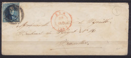 LSC (sans Contenu) Affr. N°4 P7 Càd ATH /29 JUIN 1851 Pour BRUXELLES - Boîte "V" (Ormeignies) (au Dos: Càd BRUXELLES) - 1849-1850 Medaglioni (3/5)